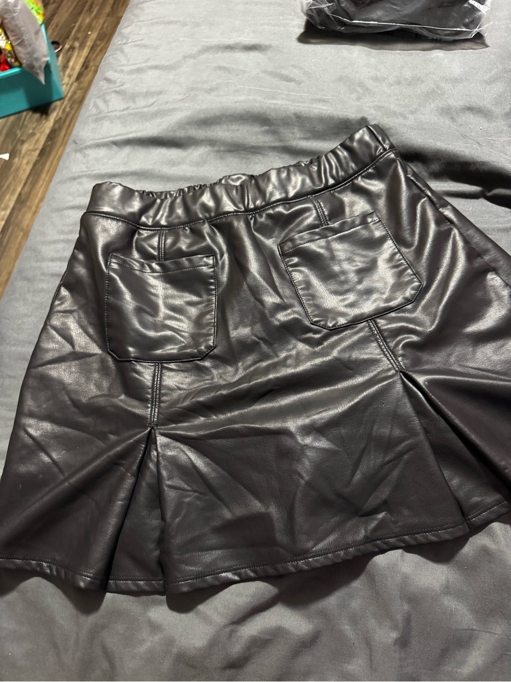 Faux Leather Black Flared Mini Skirt
